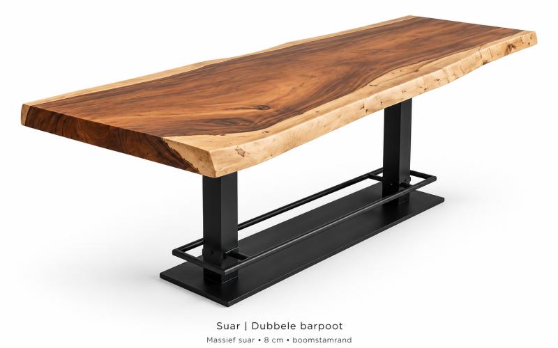 Suar boomstambartafel met dubbele barpoot &ndash; zelf samenstellen